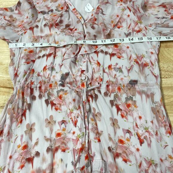 Allsaints NWT Ava Momo Floral Long Sleeve Ruffle Dress Size 2 Sheer Crinkle Pink - Picture 10 of 13